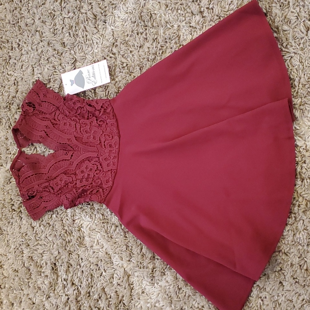 COPY - Girls formal maroon dress lace easter dress size 7 rare editions nwot